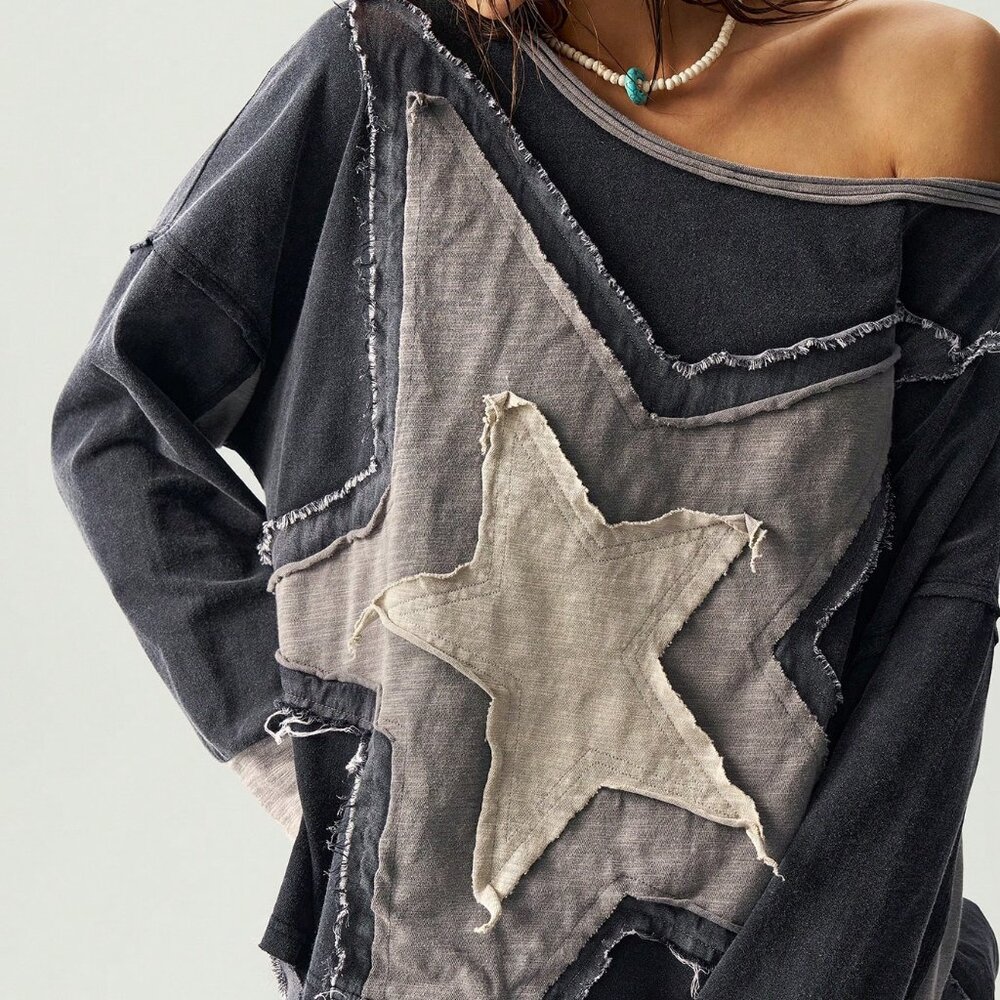 Casual Women's  Asymmetric Hemline & Patchwork Loose Fit Shirt - Picture 3 of 7